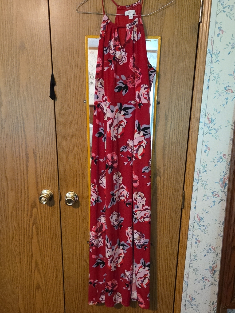 Candie's Red Floral Halter Dress with Pink Accents